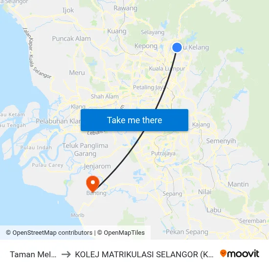 Taman Melati to KOLEJ MATRIKULASI SELANGOR (KMS) map