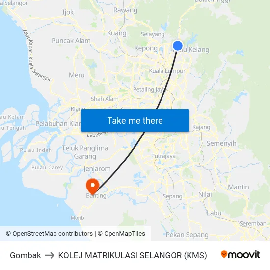 Gombak to KOLEJ MATRIKULASI SELANGOR (KMS) map