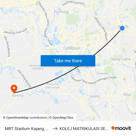MRT Stadium Kajang, Pintu A (Kj822) to KOLEJ MATRIKULASI SELANGOR (KMS) map