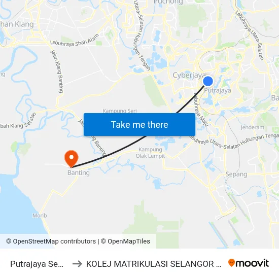 Putrajaya Sentral to KOLEJ MATRIKULASI SELANGOR (KMS) map
