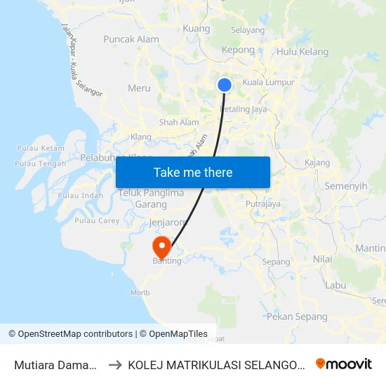 Mutiara Damansara to KOLEJ MATRIKULASI SELANGOR (KMS) map