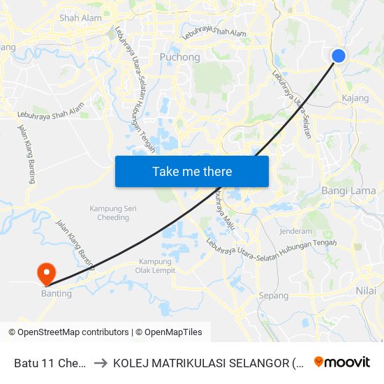 Batu 11 Cheras to KOLEJ MATRIKULASI SELANGOR (KMS) map