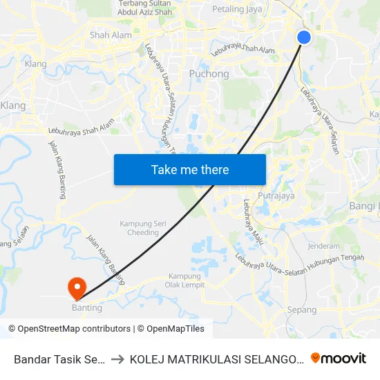 Bandar Tasik Selatan to KOLEJ MATRIKULASI SELANGOR (KMS) map