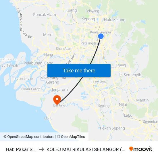 Hab Pasar Seni to KOLEJ MATRIKULASI SELANGOR (KMS) map