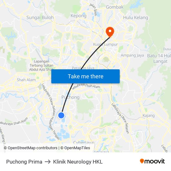 Puchong Prima to Klinik Neurology HKL map