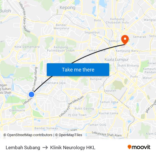 Lembah Subang to Klinik Neurology HKL map