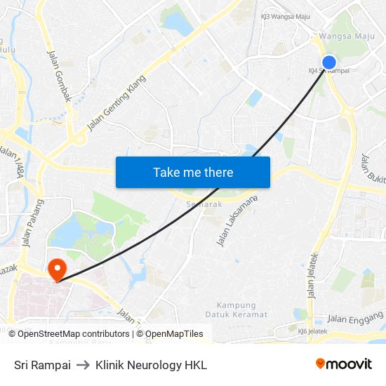 Sri Rampai to Klinik Neurology HKL map