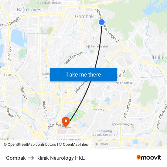 Gombak to Klinik Neurology HKL map
