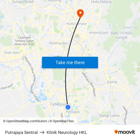 Putrajaya Sentral to Klinik Neurology HKL map