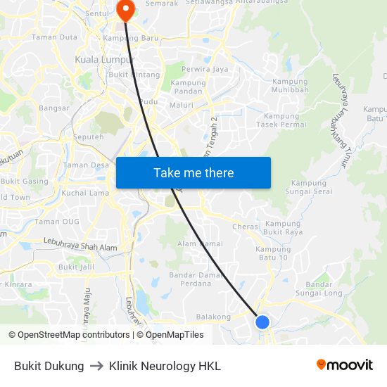 Bukit Dukung to Klinik Neurology HKL map