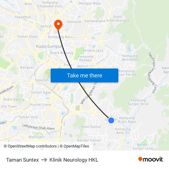 Taman Suntex to Klinik Neurology HKL map