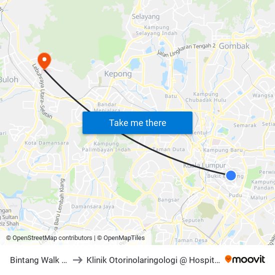 Bintang Walk (Kl85) to Klinik Otorinolaringologi @ Hospital Sg Buloh map