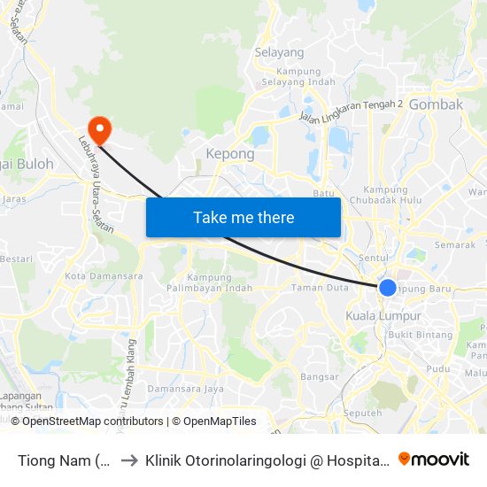 Tiong Nam (Kl42) to Klinik Otorinolaringologi @ Hospital Sg Buloh map