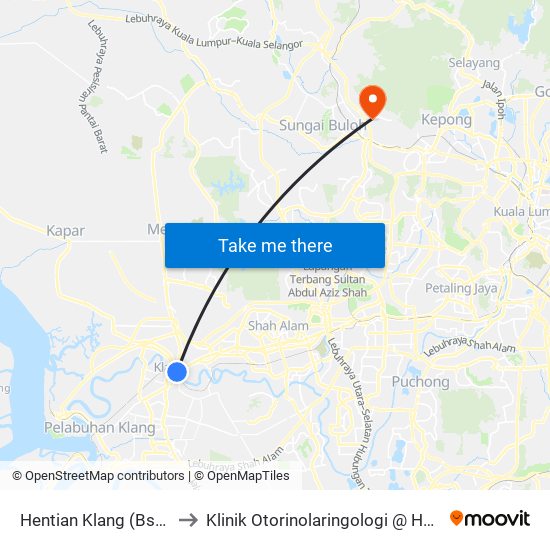 Hentian Klang (Bsn) (Bd580) to Klinik Otorinolaringologi @ Hospital Sg Buloh map