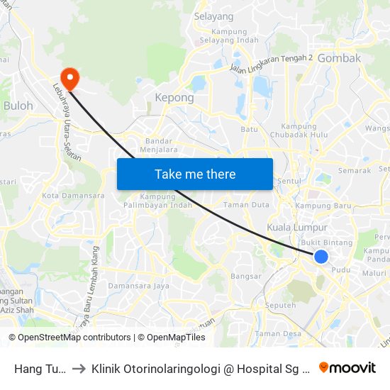 Hang Tuah to Klinik Otorinolaringologi @ Hospital Sg Buloh map
