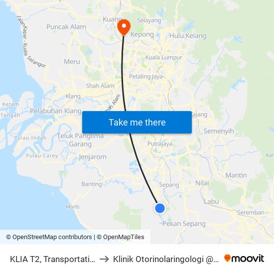 KLIA T2, Transportation Hub Level 1 to Klinik Otorinolaringologi @ Hospital Sg Buloh map