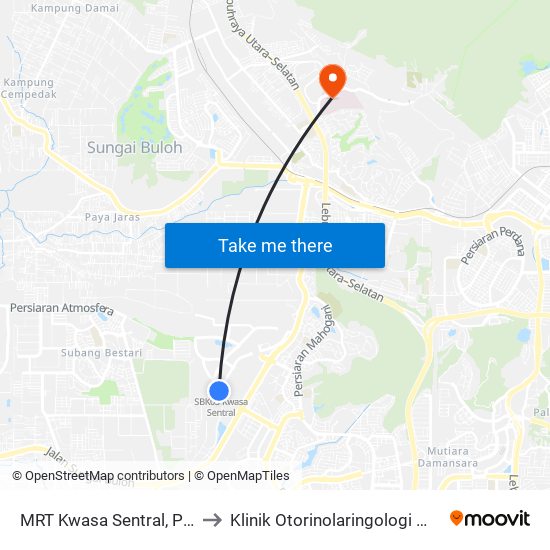 MRT Kwasa Sentral, Pintu A (Sa1020) to Klinik Otorinolaringologi @ Hospital Sg Buloh map