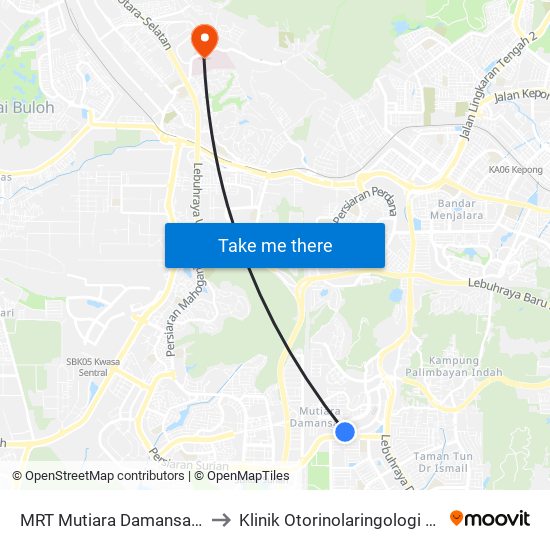 MRT Mutiara Damansara, Pintu B (Pj809) to Klinik Otorinolaringologi @ Hospital Sg Buloh map