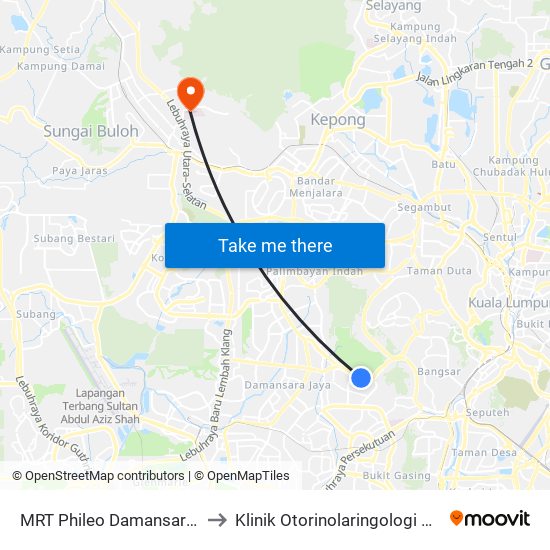 MRT Phileo Damansara, Pintu A (Pj823) to Klinik Otorinolaringologi @ Hospital Sg Buloh map