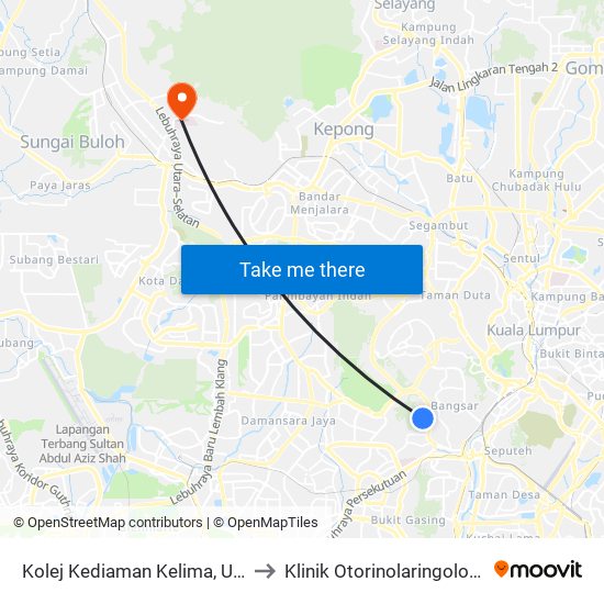 Kolej Kediaman Kelima, Universiti Malaya (Kl2343) to Klinik Otorinolaringologi @ Hospital Sg Buloh map