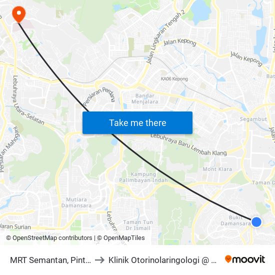 MRT Semantan, Pintu B (Kl1174) to Klinik Otorinolaringologi @ Hospital Sg Buloh map