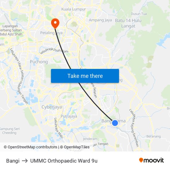 Bangi to UMMC Orthopaedic Ward 9u map