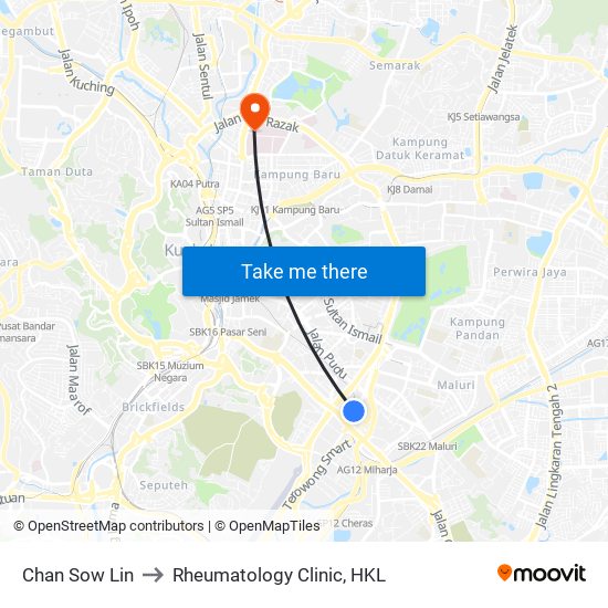 Chan Sow Lin to Rheumatology Clinic, HKL map