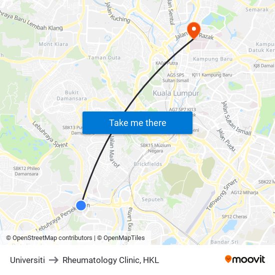 Universiti to Rheumatology Clinic, HKL map