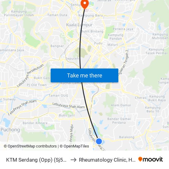 KTM Serdang (Opp) (Sj595) to Rheumatology Clinic, HKL map