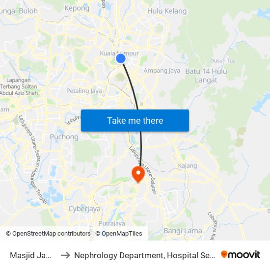 Masjid Jamek to Nephrology Department, Hospital Serdang map