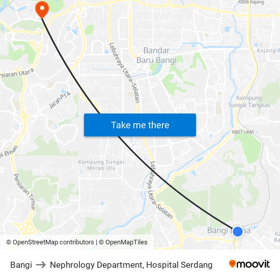 Bangi to Nephrology Department, Hospital Serdang map