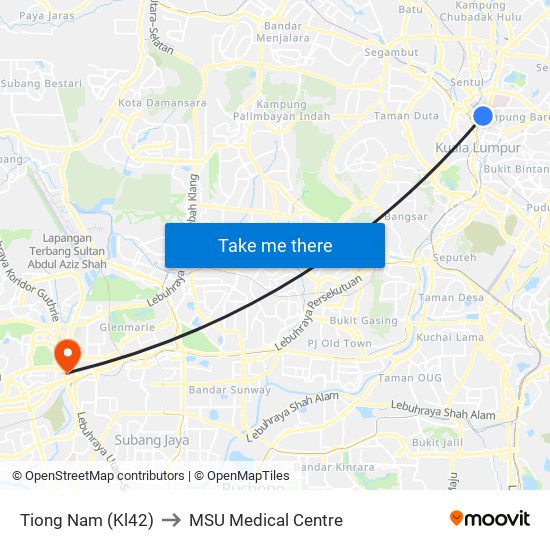 Tiong Nam (Kl42) to MSU Medical Centre map