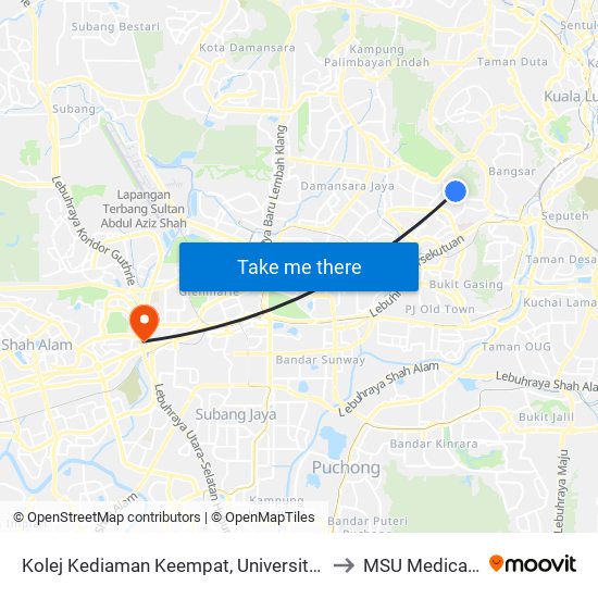 Kolej Kediaman Keempat, Universiti Malaya (Kl2348) to MSU Medical Centre map