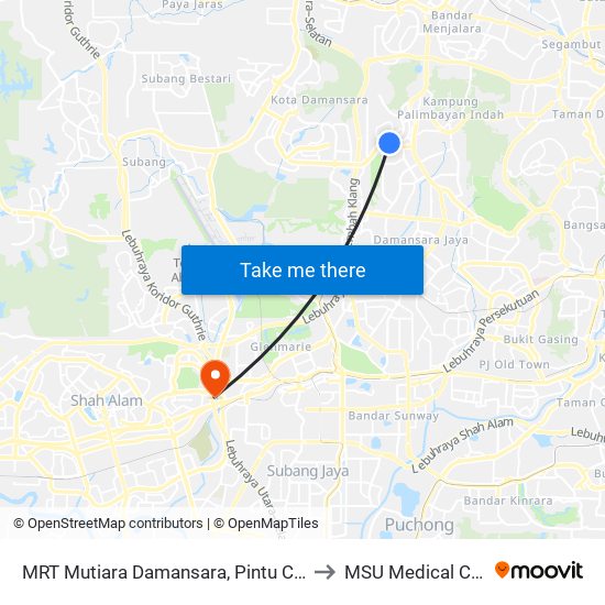MRT Mutiara Damansara, Pintu C (Pj814) to MSU Medical Centre map