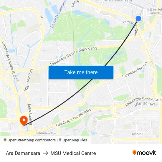 Ara Damansara to MSU Medical Centre map