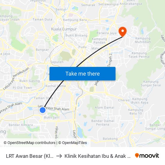 LRT Awan Besar (Kl2324) to Klinik Kesihatan Ibu & Anak Ampang map