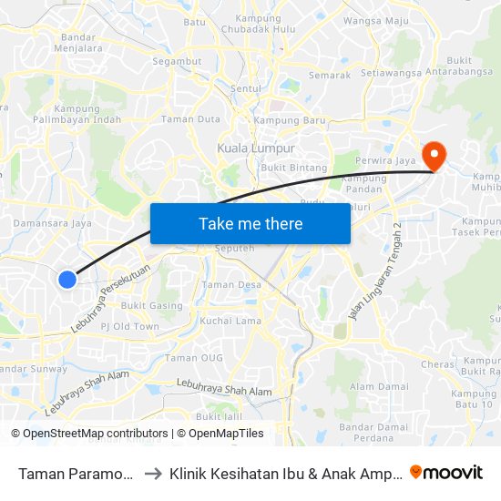 Taman Paramount to Klinik Kesihatan Ibu & Anak Ampang map