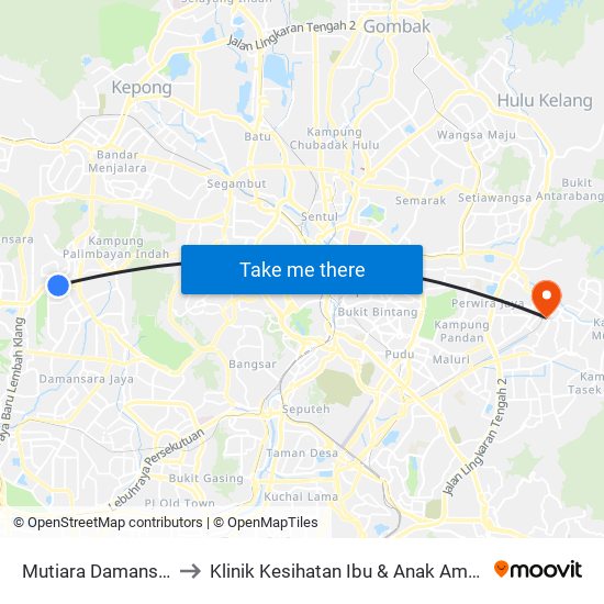 Mutiara Damansara to Klinik Kesihatan Ibu & Anak Ampang map