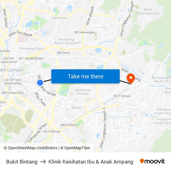 Bukit Bintang to Klinik Kesihatan Ibu & Anak Ampang map