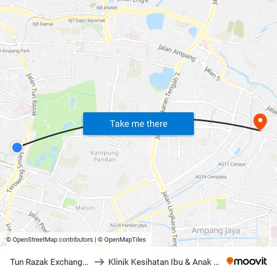 Tun Razak Exchange (Trx) to Klinik Kesihatan Ibu & Anak Ampang map