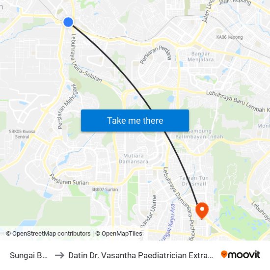 Sungai Buloh to Datin Dr. Vasantha Paediatrician Extraordinaire map