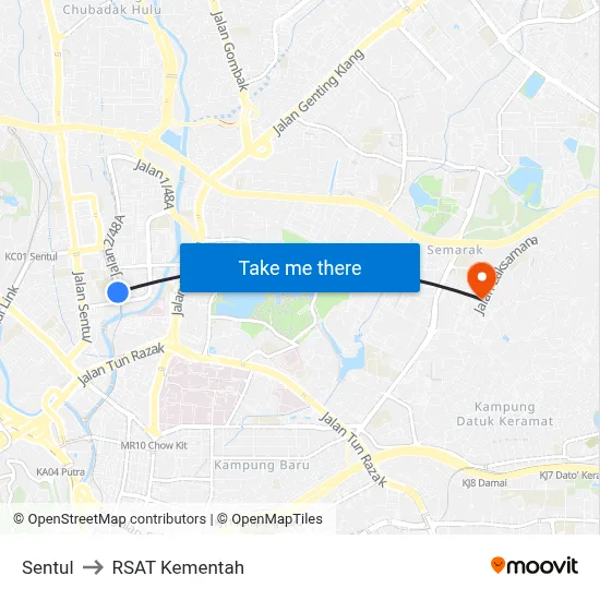 Sentul to RSAT Kementah map