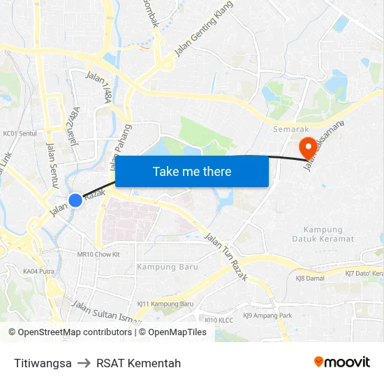 Titiwangsa to RSAT Kementah map
