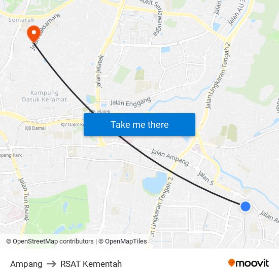 Ampang to RSAT Kementah map