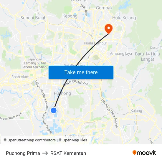 Puchong Prima to RSAT Kementah map