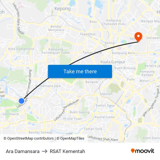 Ara Damansara to RSAT Kementah map