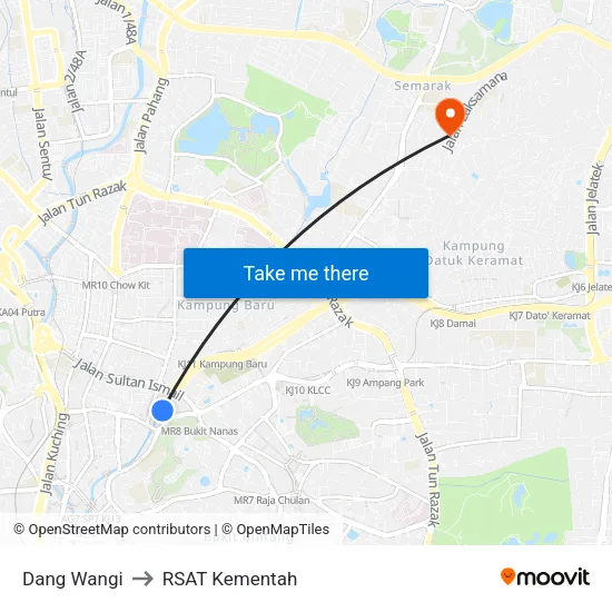 Dang Wangi to RSAT Kementah map