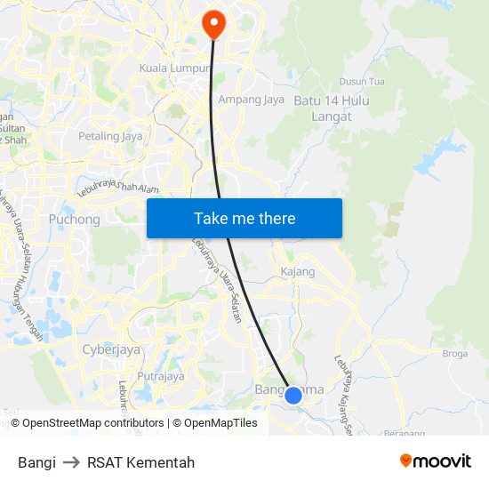 Bangi to RSAT Kementah map