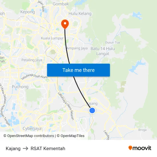 Kajang to RSAT Kementah map