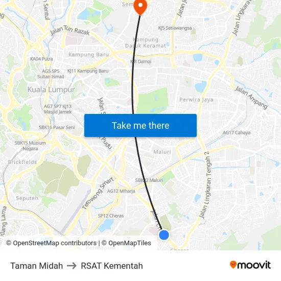 Taman Midah to RSAT Kementah map